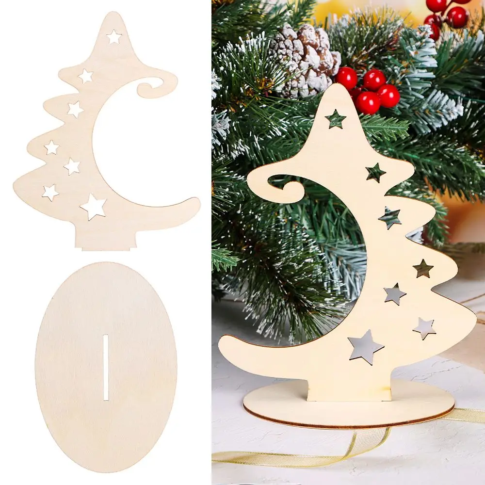 Home Decorations Star Wooden Christmas Ornaments Wood Slices with Stand Christmas Tree Crafts