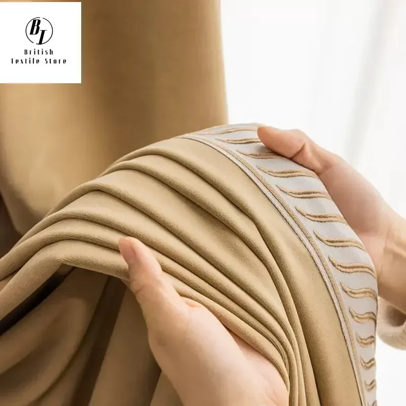 

French Curtains for Living Dining Room Bedroom Light Luxury Retro Milk Tea Color Thickened Solid Velvet Curtain Lace Custom