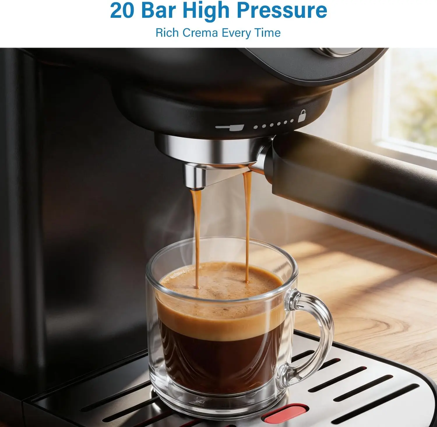 Espresso Machine, 20Bar Compact Espresso Maker with Milk Frother, PID Temperature Control, Low Vibration Coffee Maker for Small