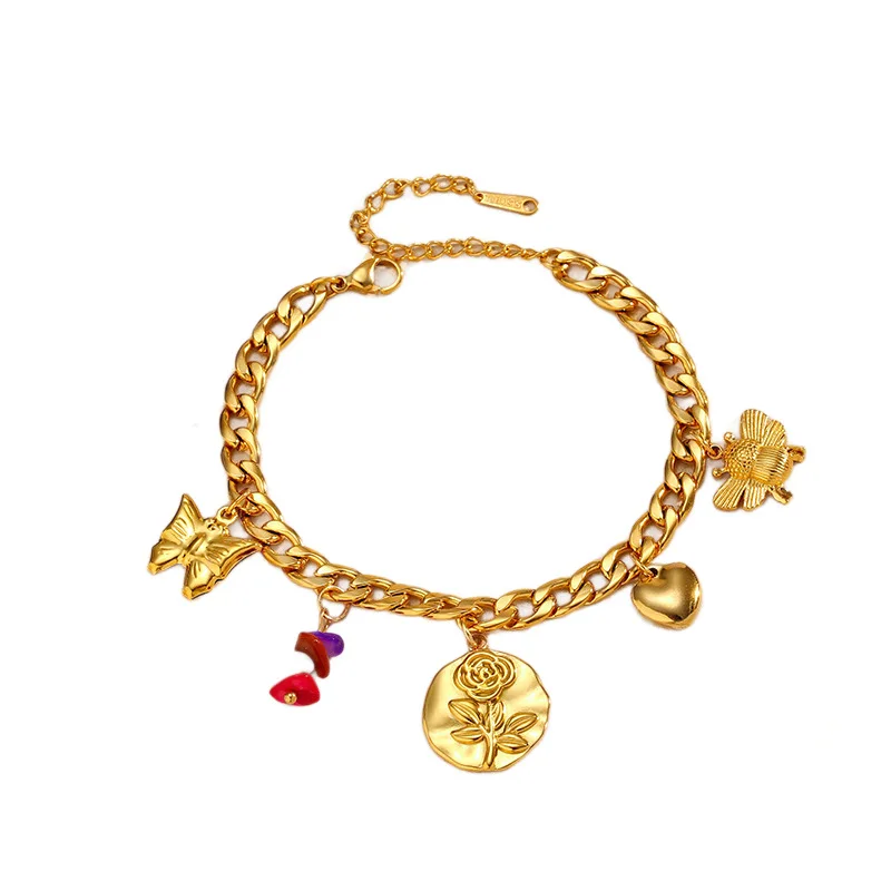 

Butterfly and bee bracelet for women, trendy and luxurious titanium steel jewelry, electroplated stainless steel bracelet.