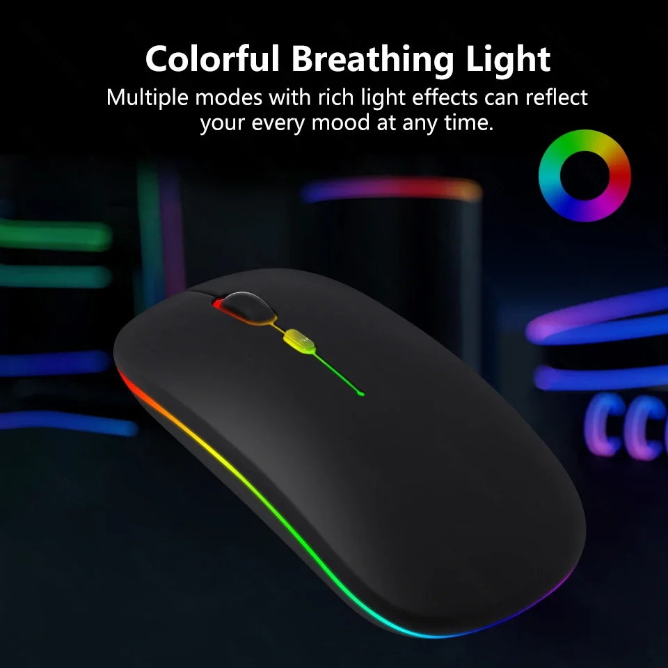 Wireless Mouse Bluetooth-Compatible 2.4GHz Dual Modes Rechargeable RGB Ergonomic Silent Click for PC iPad Laptop Cell Phone