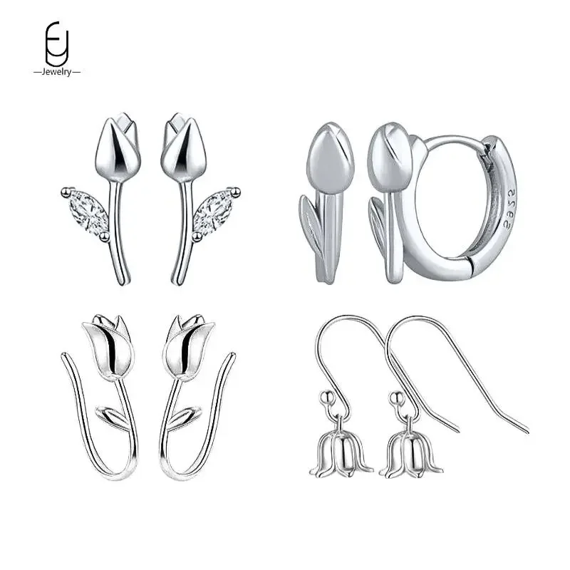 925 Sterling Silver Ear Needle Exquisite Tulips Piercing Stud Earrings For Women Luxury Flower Ear Hook Fashion Jewelry Gifts