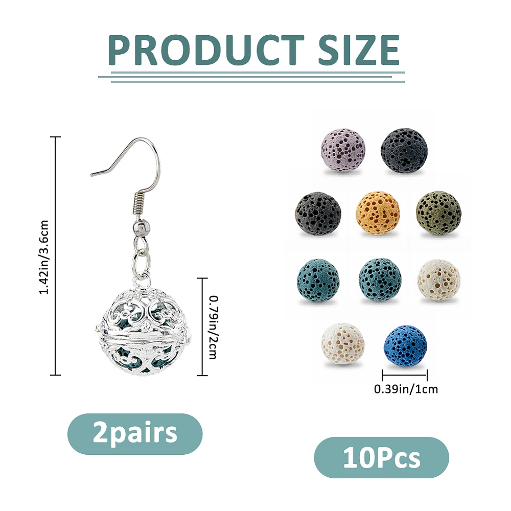 2 Pairs Essential Oil Diffuser Dangling Earrings 304 Stainless Steel Hoop Earring with 10pcs Lava Rock Stones 36mm Aromatherapy