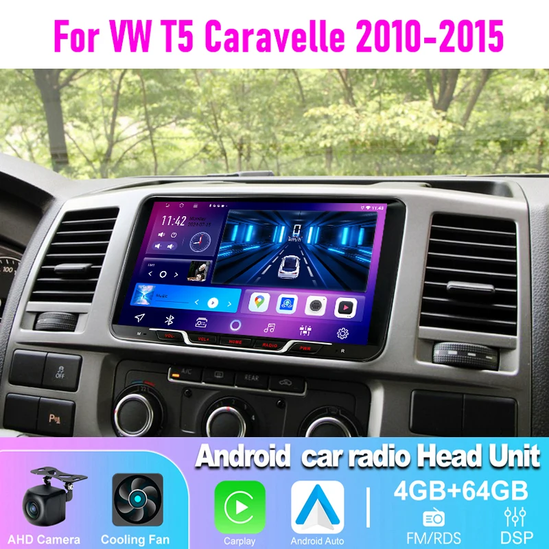 

4-64GB 9" Car Stereo Radio For VW T5 Caravelle 2010-2015 Wireless Carplay Android 15 Auto Head Unit GPS BT Canbus