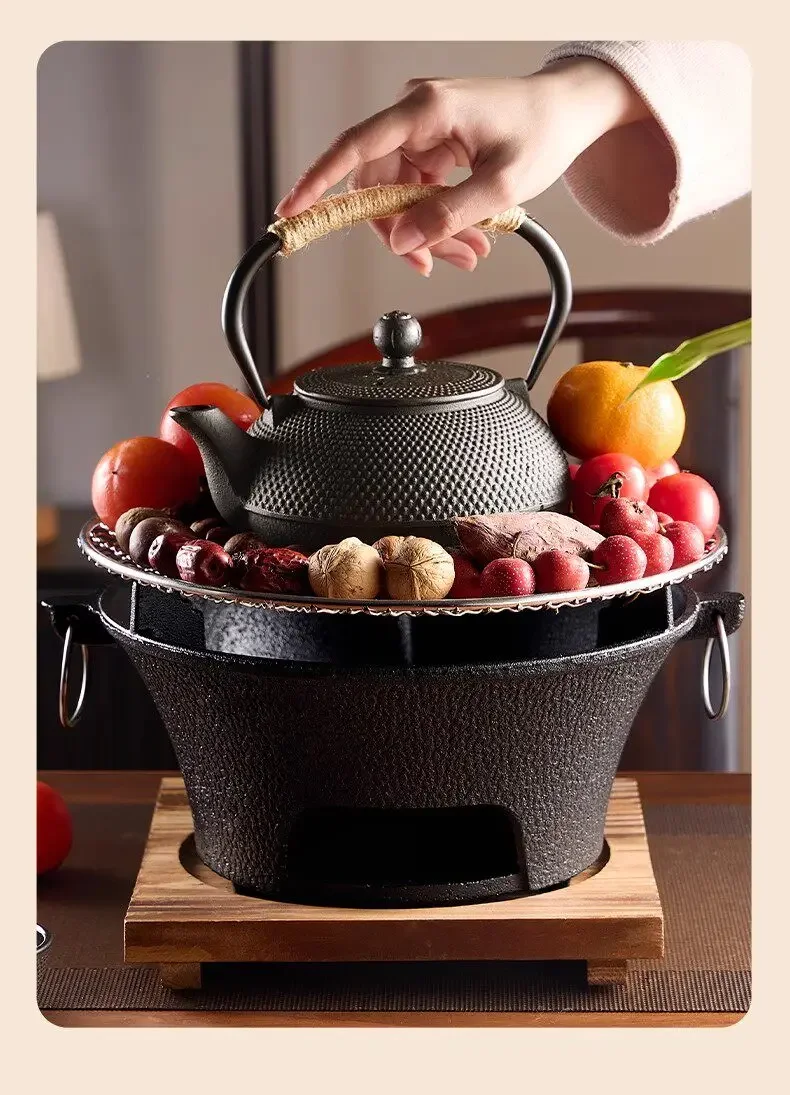 Electric Cast Iron Kettle Teapot 220V for Outdoor Fire Cooking Stove Compatible Tea Brewing Pot - LYH