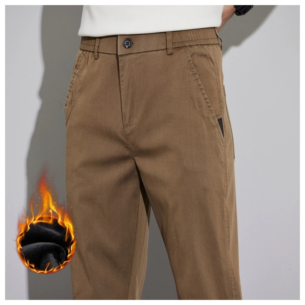 Fleece Thick Men's Casual Pants Winter Collection Straight Leg Versatile Comfortable Trousers Daily Outings Male Brands Clothing