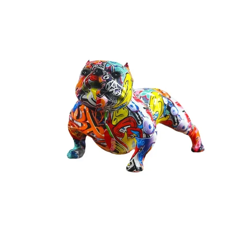 Color water transfer animal bulldog resin ornament living room bedroom desktop soft decoration gift