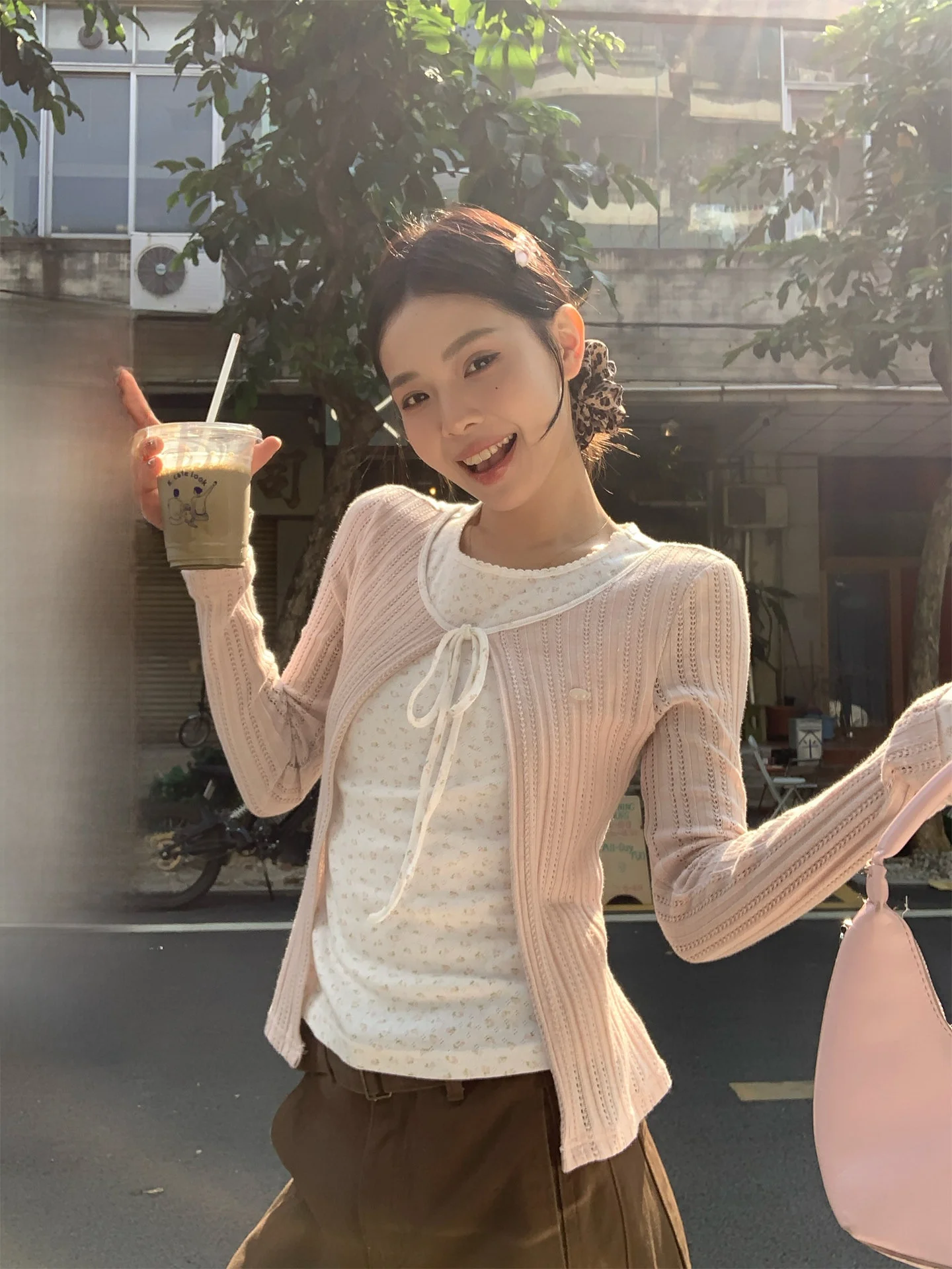 

Pink Long Sve T-irt Women's Slim Fit Floral Print Inner Wear Commute Sle Korean Version Spring 2026 New Arrival