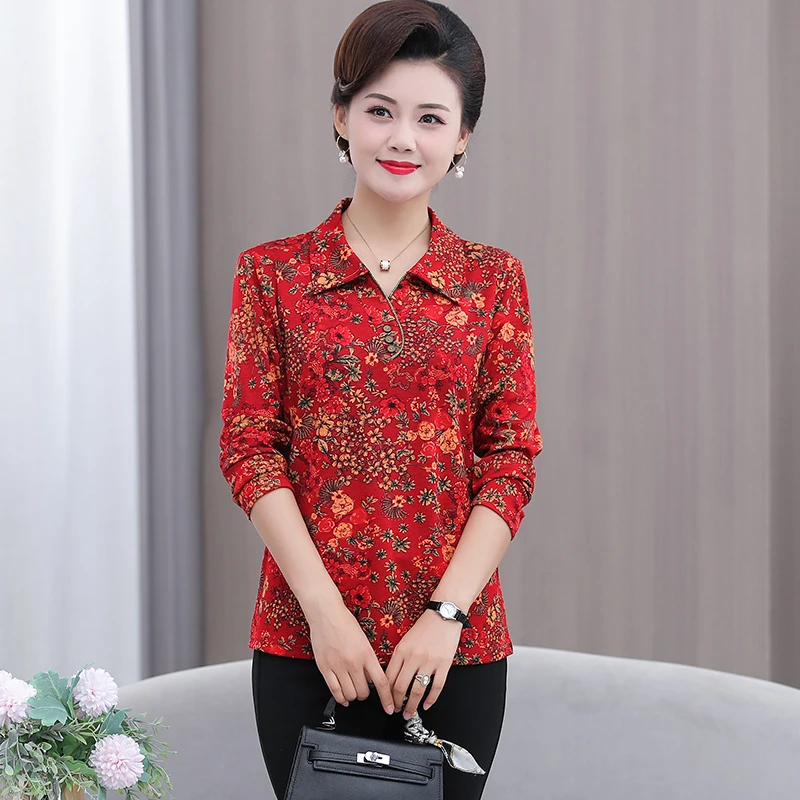 Women Winter Spring Basic Wear Elegant Office Lady Floral Printed Casual Tops And Pullover Blouses