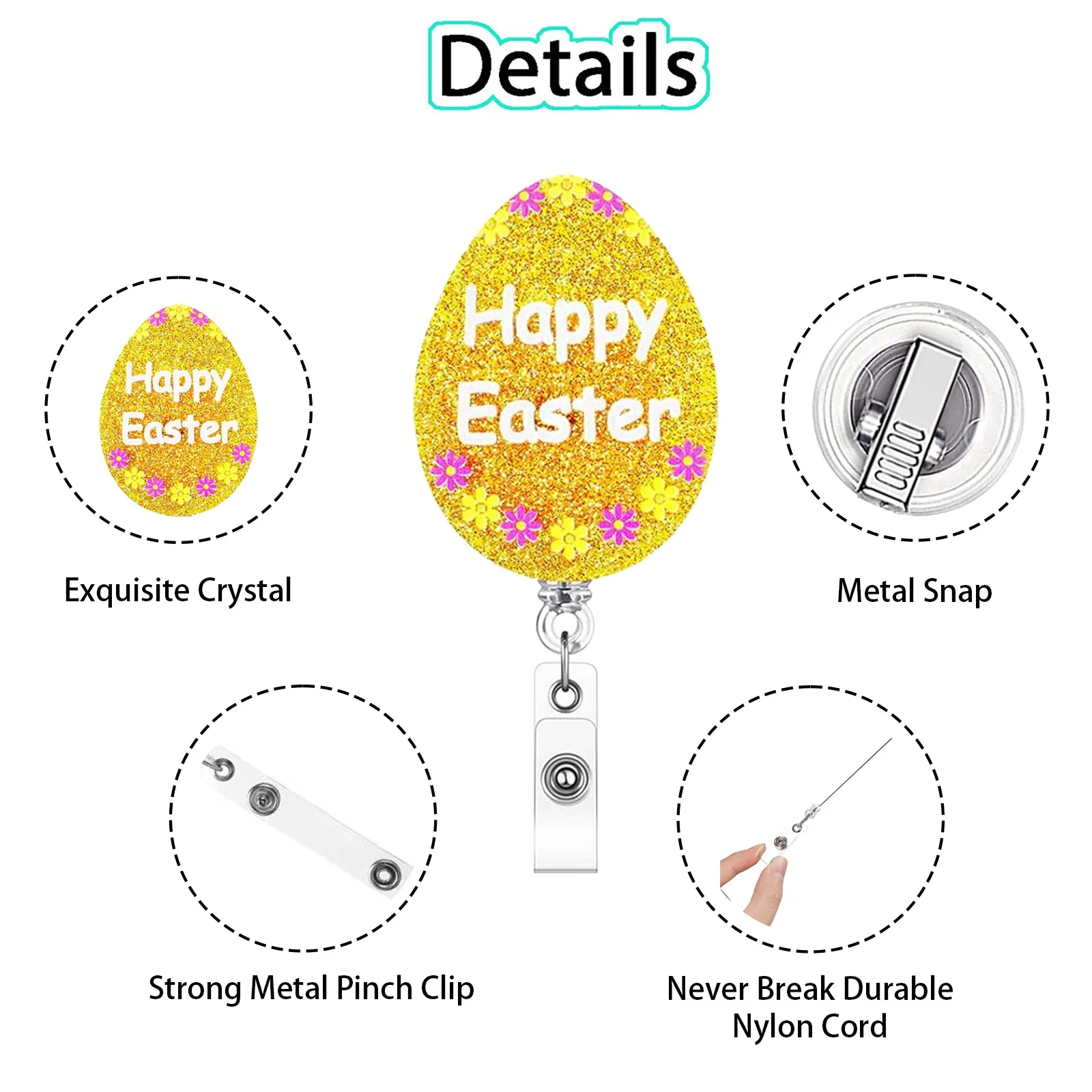 حامل شارة قابل للسحب على شكل بيضة عيد الفصح، بكرة شارة أكريليك للممرضة، الطبيب، الطالب، المعلم الإبداعي للمكتب والمدرسة هدية عيد الفصح #2