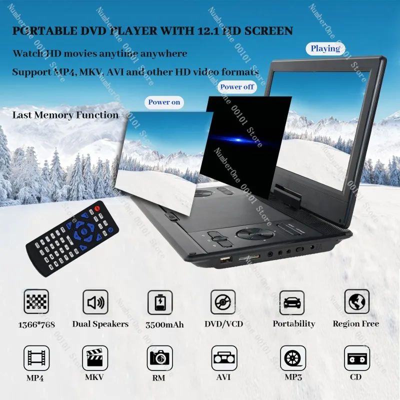 مشغل DVD محمول بتنسيق كامل، مشغل أقراص مضغوطة عالي الدقة وعمر بطارية طويل للغاية، مشغل أقراص مضغوطة للأطفال من EVD