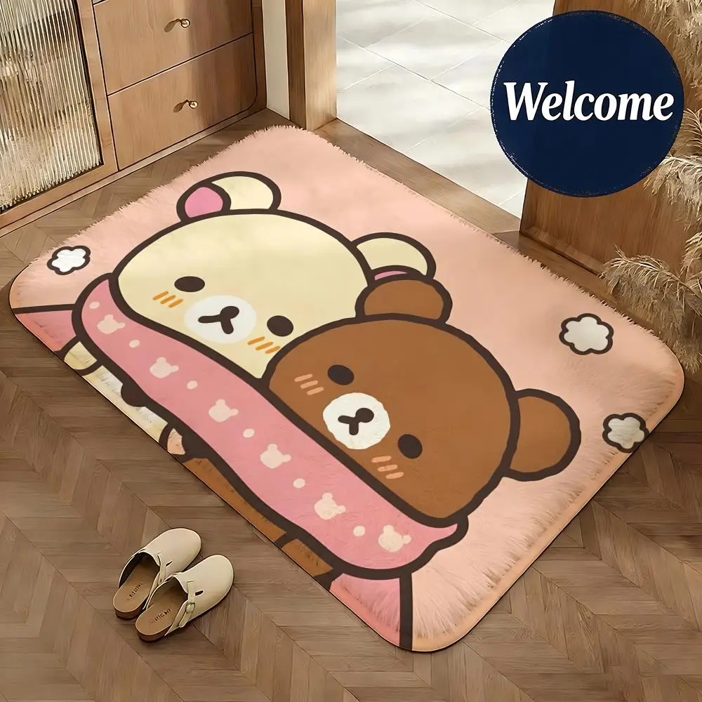 Weiche Flanell-Bodenmatte mit Rilakkuma-Motiv, rutschfeste, saugfähige Fußmatte für Badezimmer, Schlafzimmer, Heimdekoration, Teppich – Detail 5