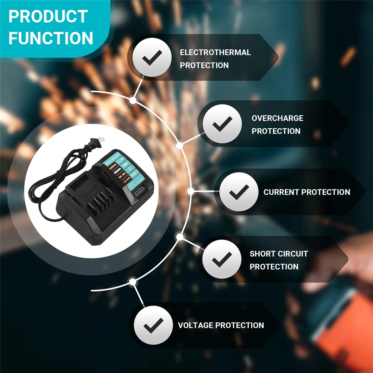 Caricabatterie DC18WA da 14,4 V-18 V per Maktec DC18SG DC1851 BL1813G BL1415G BL1815G BL1413G UH522D UM167D UR180D - Spina americana