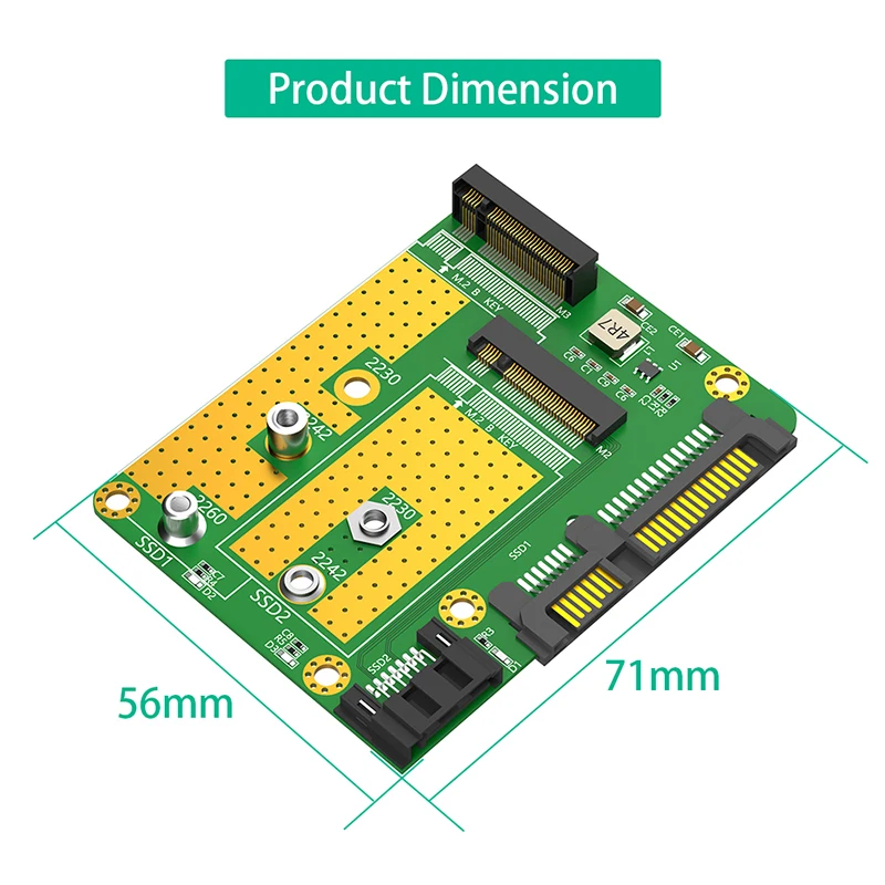 Dual M.2 B Key to Dual SATA3.0 Adapter Converter Board External M2 SATA SSD Expansion Card Support 2230 2242 2260 SSD M2 Adapter