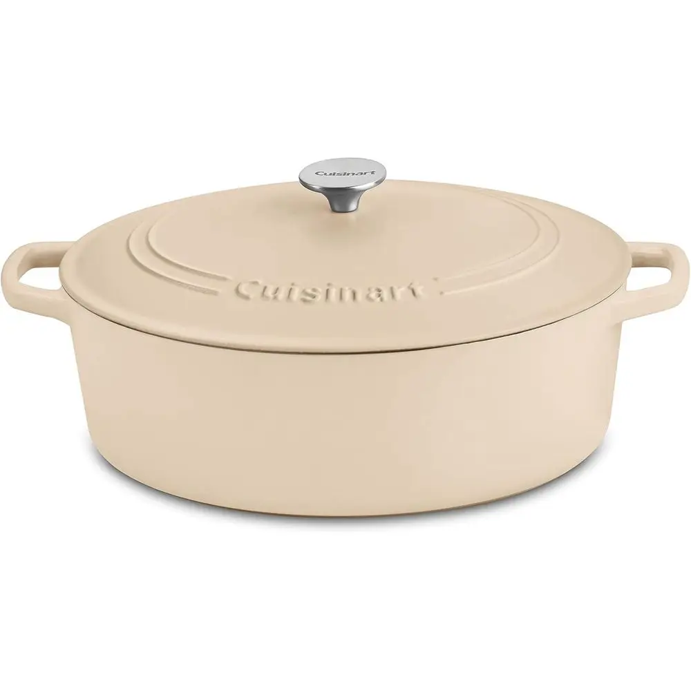 

Che's Classic Enameled Cast Iron Oval Covered Casserole (Tan, 7- Quart)