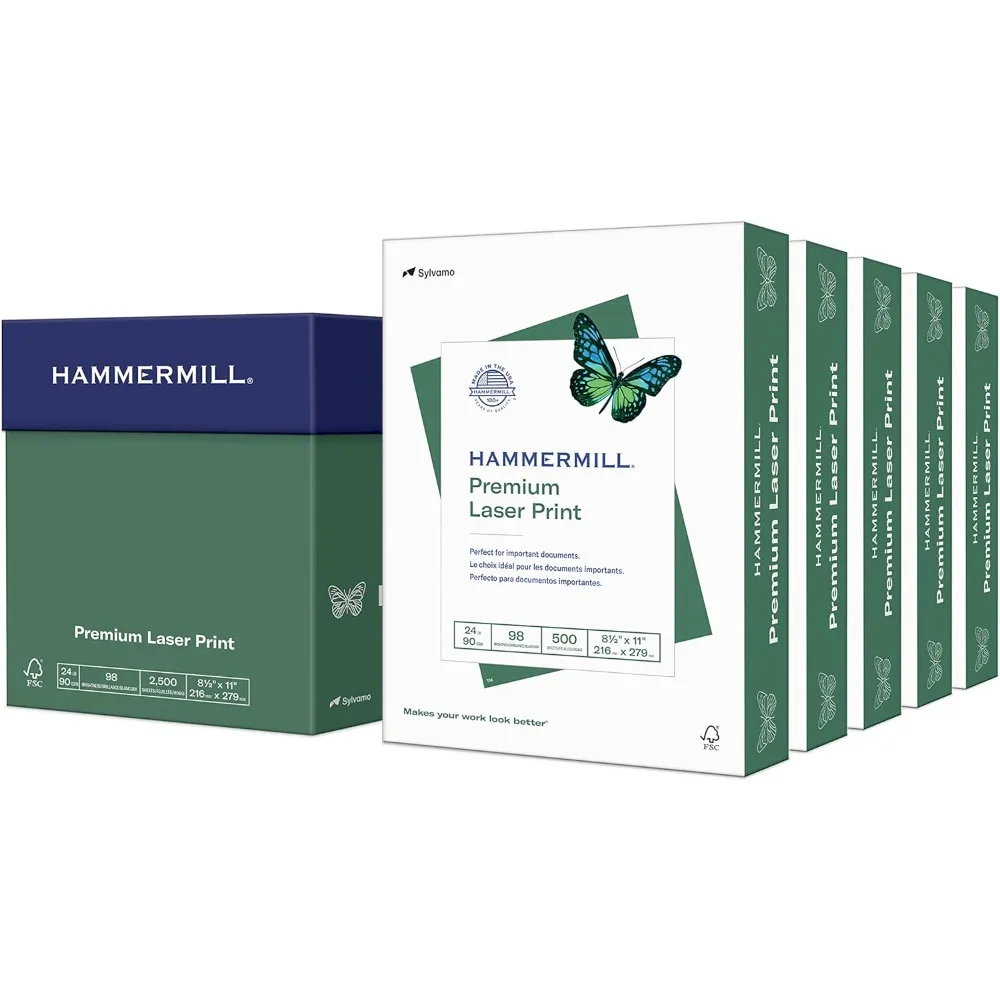 해머밀 프리미엄 레이저 용지, 24lb, 8.5x11, 5권, 2500매, 98 밝기, 미국산, 104640C