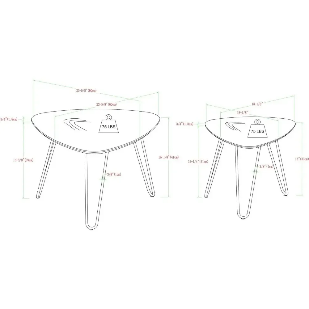 Juego de mesa de centro de horquilla moderna de mediados de siglo, estante de almacenamiento otomano de acento para sala de estar, Juego de 2, nogal