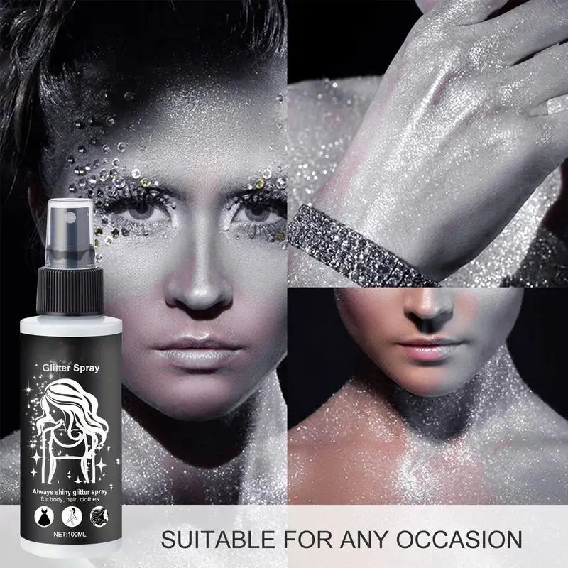 Glitter Spray 100ml Glitter Powder Spray High Gloss Glitter Powder Shimmer Sparkle Powder Makeup per viso corpo luccicante