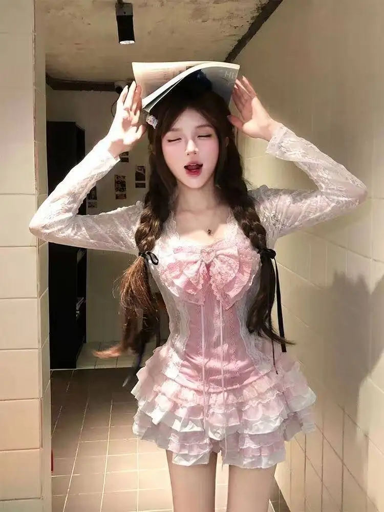 

Preppy Style Lolita Suit Women Lovely Short Cardigan Casual Vest Y2k Mini Skirt Sets Japanese Vintage Sweet Daily Fashion Set