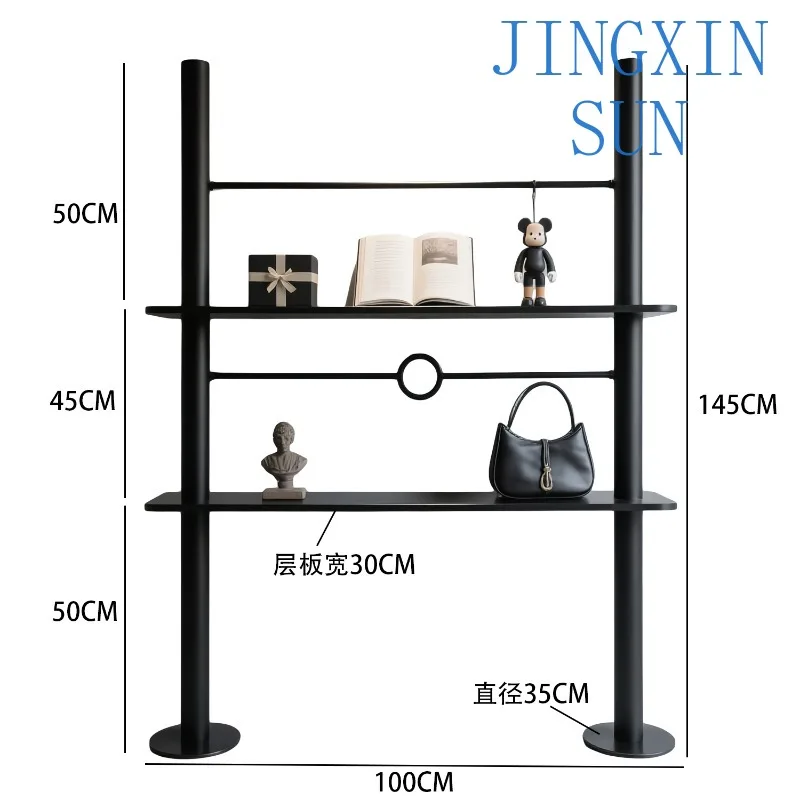 Black creative shelf wrought iron floor display cabinet shelf multi-layer display rack simple wall storage cabinet