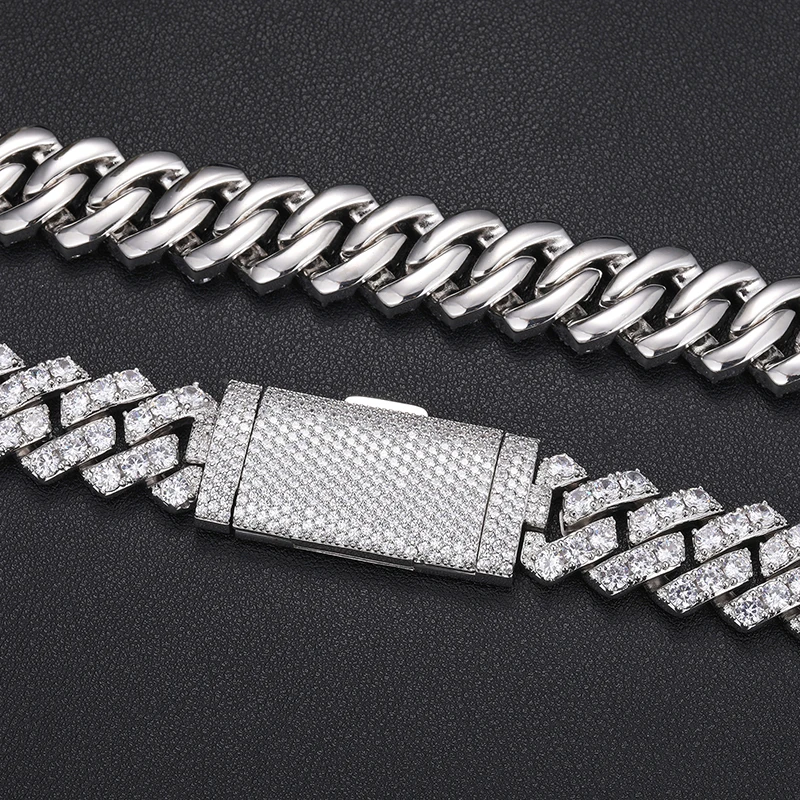 Cubana Hop Hip Jewelry Bling 20mm Sterling Silver 1 Row VVS Moissanite Diamond Iced Out Miami Cuban Link Chain Necklace..