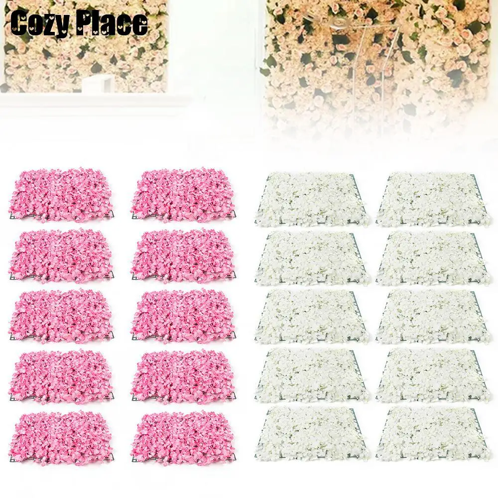 

20Pcs Artificial Flower Wall Silk Fabric Flower Panel 24"x16" Wall Decor Backdrop Wall For Garden Home White/Pink