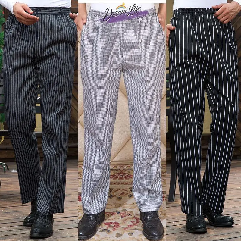 

Hotel Kitchen Work Pants Men's Straight Leg Casual Trousers Faion Urban Sle Summer Cotton Striped Men's Office Pants