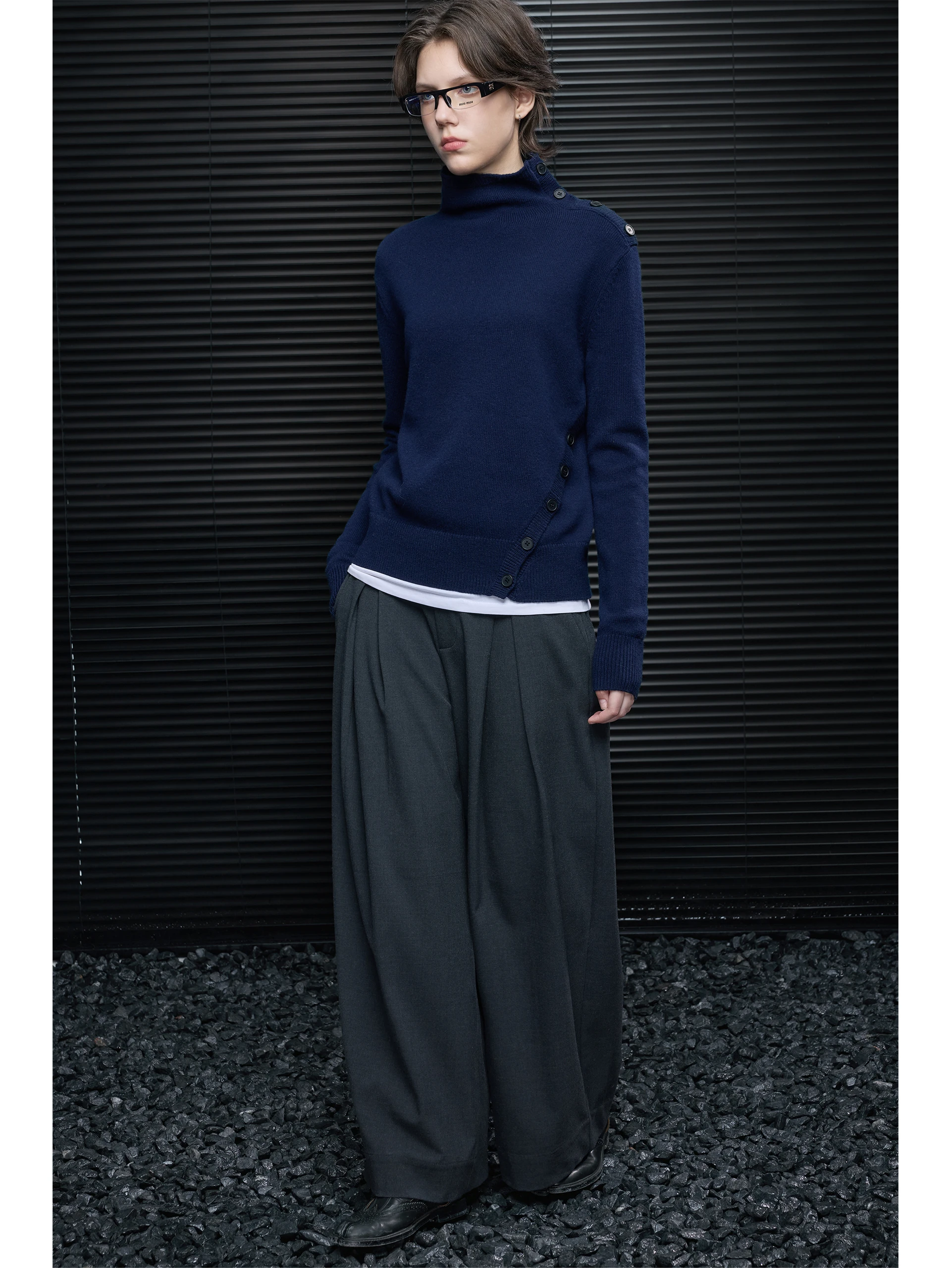 

Unique Woolen Knitted Sweater Moment k Blue Women's Faion Casual Sle Asymmetrical Long Sve Knitwear for Autumn Winter