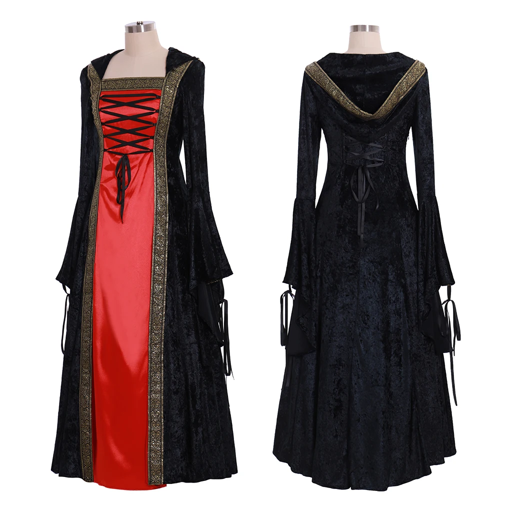 

Women's Vintage Gothic Hooded Dress Medieval Renaissance Court Princess Ball Gown Cocktail Party Masquerade Witch Cosplay Outfit