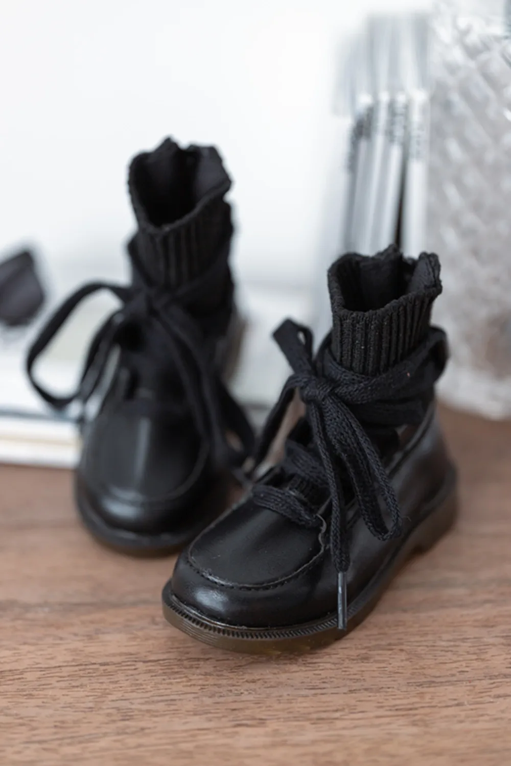 BJD Doll Toys 1/3 Shoes Soft Oxford Bottom Casual Ankle Boots Square Toe Lace-up Matte Black Leather Shoes BJD doll accessories