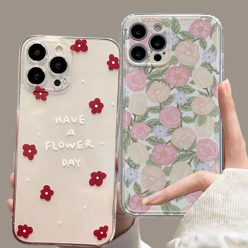 Korean-Style Flower Case for Xiaomi POCO X5 X4 X3 Pro X3 GT X4 NFC F3 M3 M4 Pro Mi 11 Lite 5G NE 11T Pro Protector Clear Cover