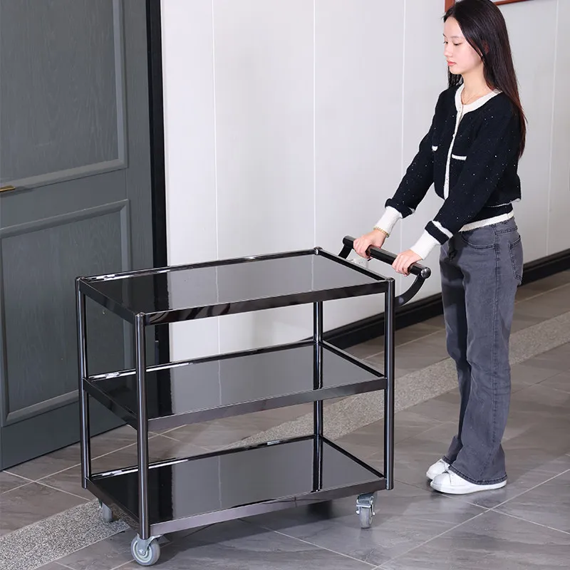 Stainless steel large three-layer catering service cart 4S shop cake snack wine cart luxury restaurant mobile trolley