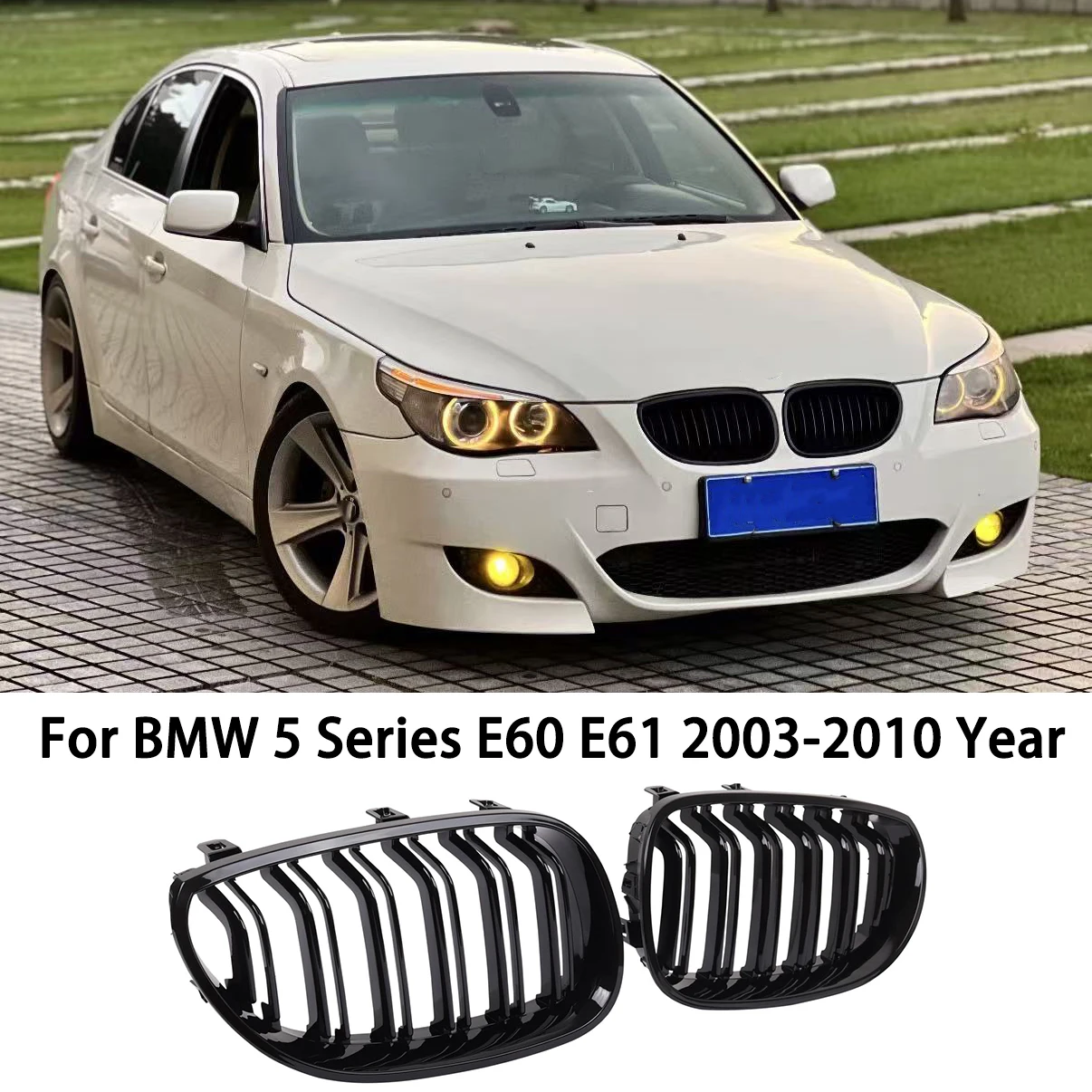 Glänzend schwarzer E60 E61 Frontgrill, Nierengrill für BMW 5er E60 E61 M5 520I 535I 550I 2003-2010 Limousine