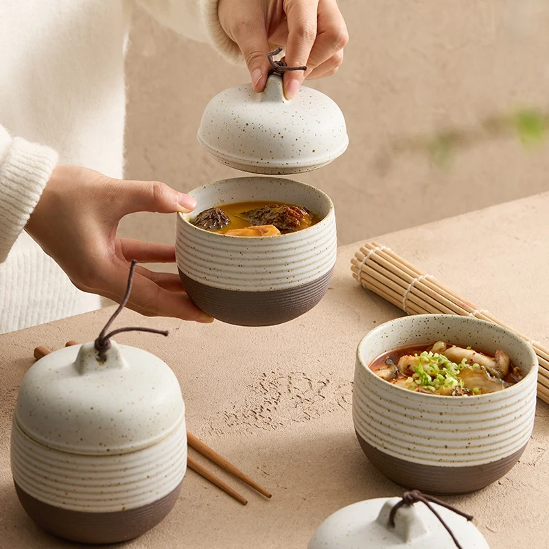 1PC Crock Pot Household Jar Soup Bird's Nest Small Stew Pot Old-fashioned Ceramic One-person Water-proof Stew Cup Steamed Egg