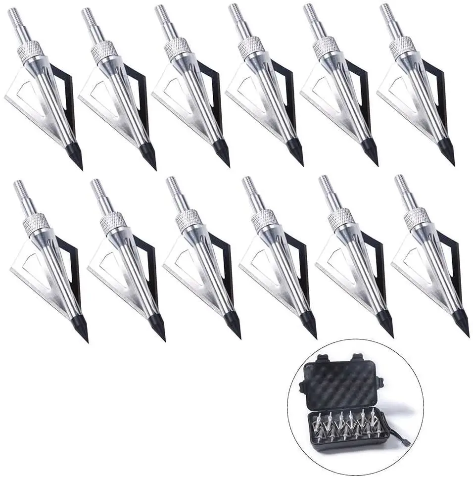 

LAIXING 12Pack 3 Fixed Blade Archery Hunting Broadheads 100Grain with Case Arrow Head Screw-in Tips for Compound Bow (Silvery)