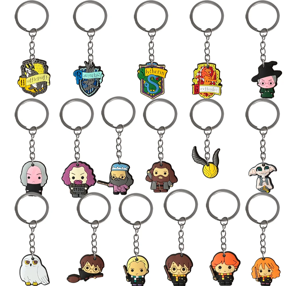 17pcs/set Anime Keychain Harry Potter Cute Keyring Ornament Key Chain Car Pendant Kids Gifts