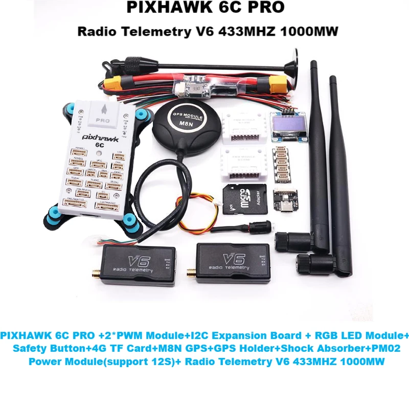 

PIXHAWK 6C PRO White shell PX4 32 Bit Flight Controller Autopilot with 4G SD Safety Built-in Buzzer Radio Telmetry V6