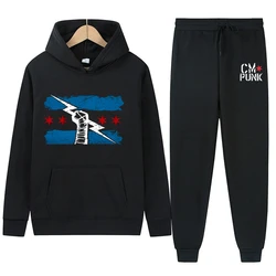 2024 Autumn/Winter New Famous Wrestler Returns to CM Punk Street Sports Pants Casual Men's Black Return of CM Punk Hoodie Set