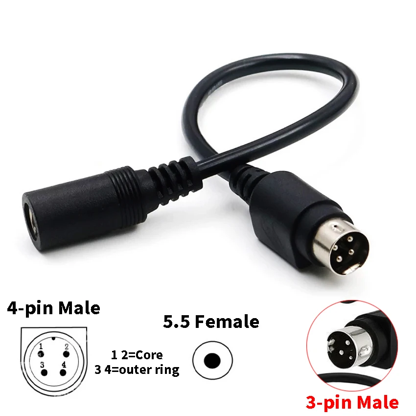 

DC Female 5.5*2.1mm to male 3-Pin / 4-Pin Cable Lead For TV LCD VCR power supply conversion is suitable hard disk recorders