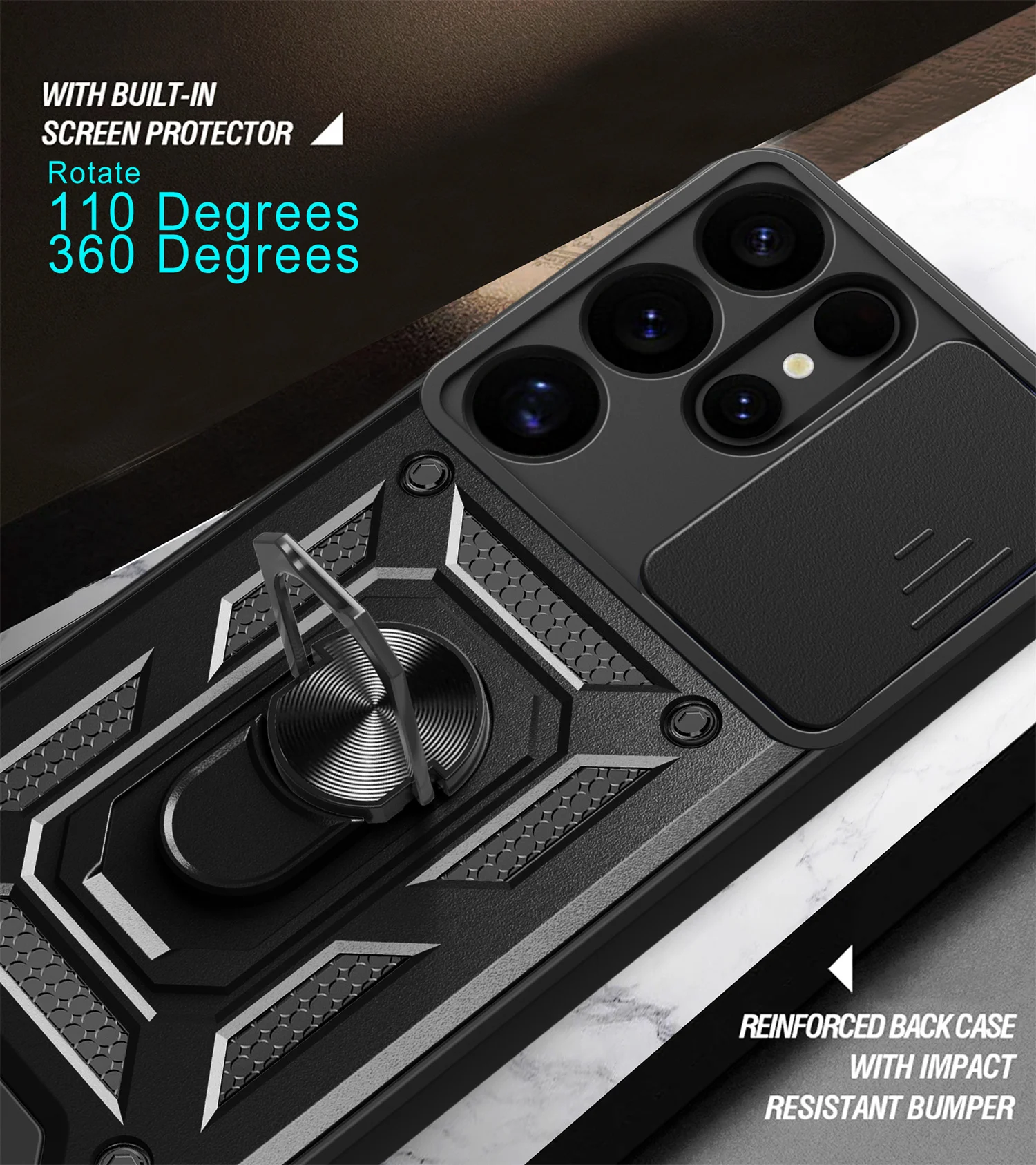 Samsung Galaxy S25 UItra Cover Slide Obiettivo della fotocamera Protezione Armatura Custodia per Galaxy Samsung S25 Anello paraurti di grado ultra militare