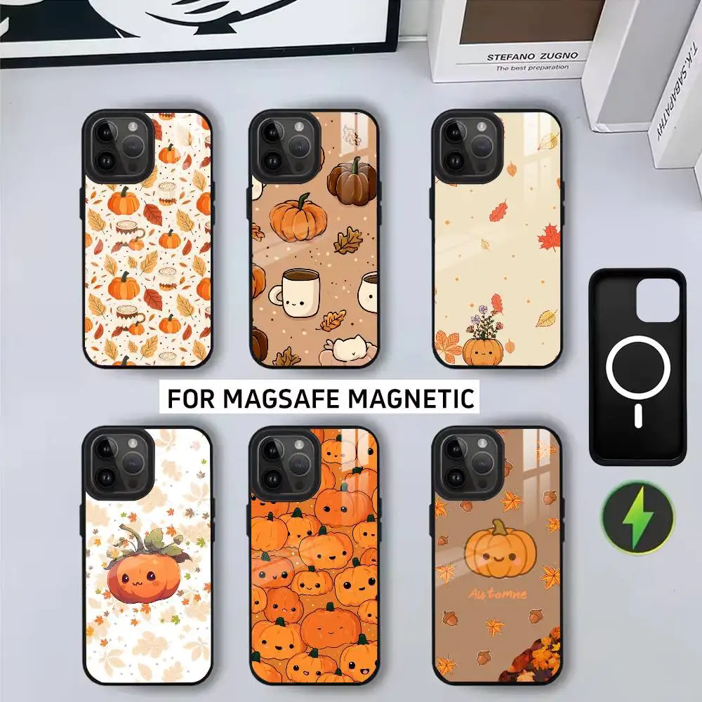 

Чехол для телефона A-Autumn leaves p-pumpkins для iPhone17,16,15,14,13,12,11 Plus, Pro Magnetic для беспроводной зарядки Magsafe