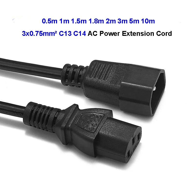 18AWG 0.75mm² C14 to C13 UPS Extension Cord 1.5m 2m 3m 5m 10m Power Cable For PC Computer Monitor PDU UPS DMX DJ Stage Light