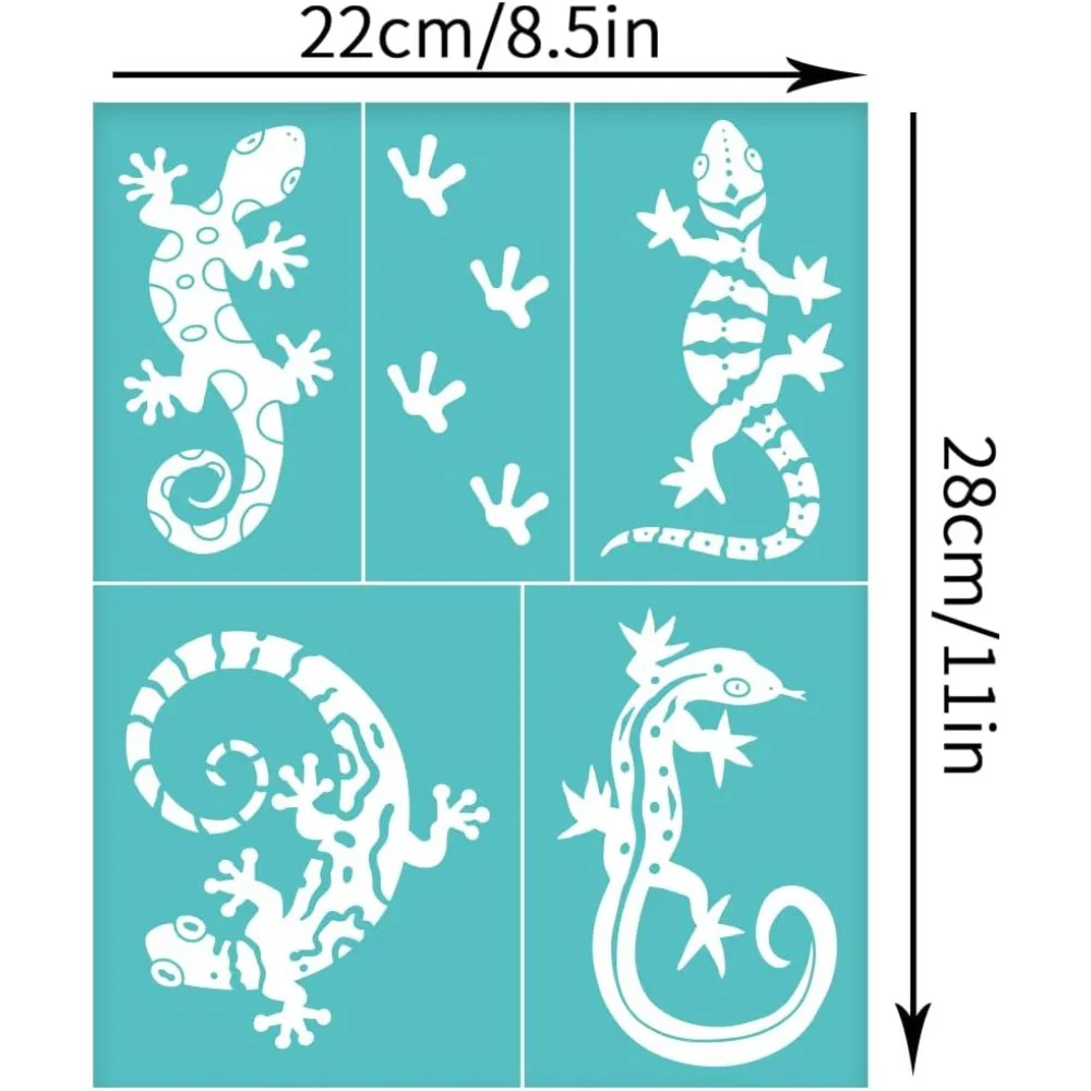 2Pcs 8.6x11 Inch Lizard Self-Adhesive Silk Screen Printing Stencil 4-Style Lizard Silk Screen Stencil Lizard Footprints Reusable