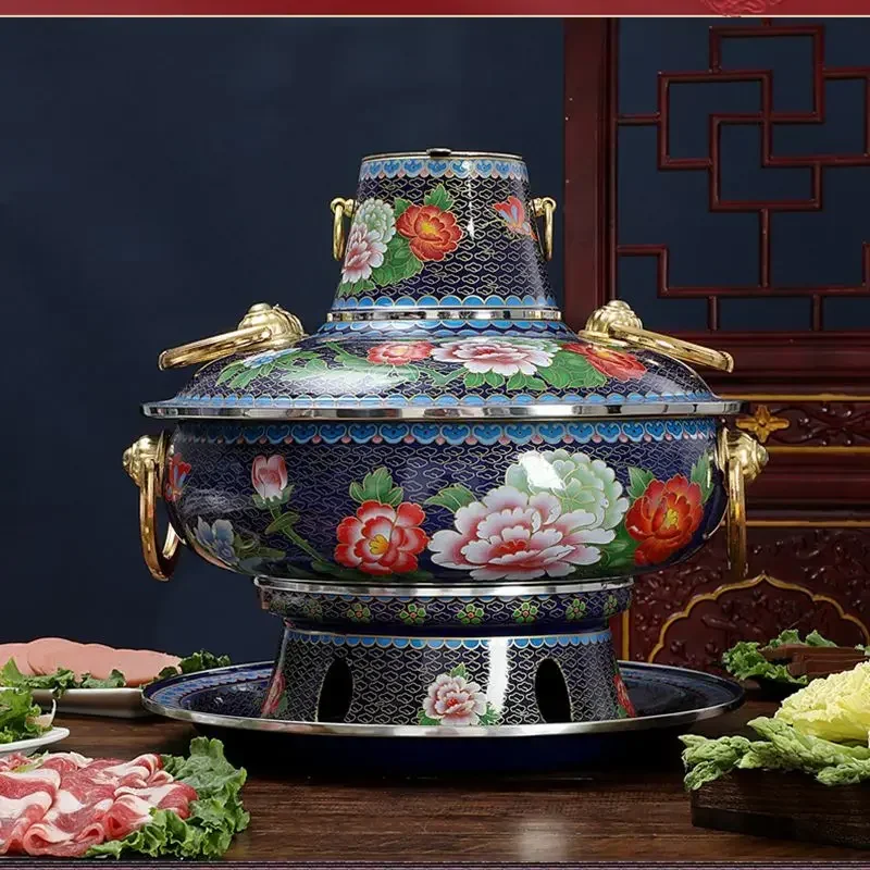 Cloisonne copper hot pot electric and carbon dual-purposes old Beijing fire boiler Yuanyang pot household old-fashioned