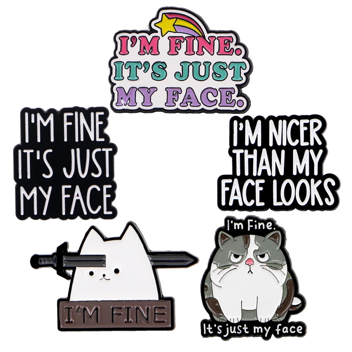 5 teile/satz ICH bin Feine Zitate Serie Emaille Pin Broschen Für Anstecknadeln Abzeichen auf Rucksack Kleidung Zubehör Mode Schmuck geschenke