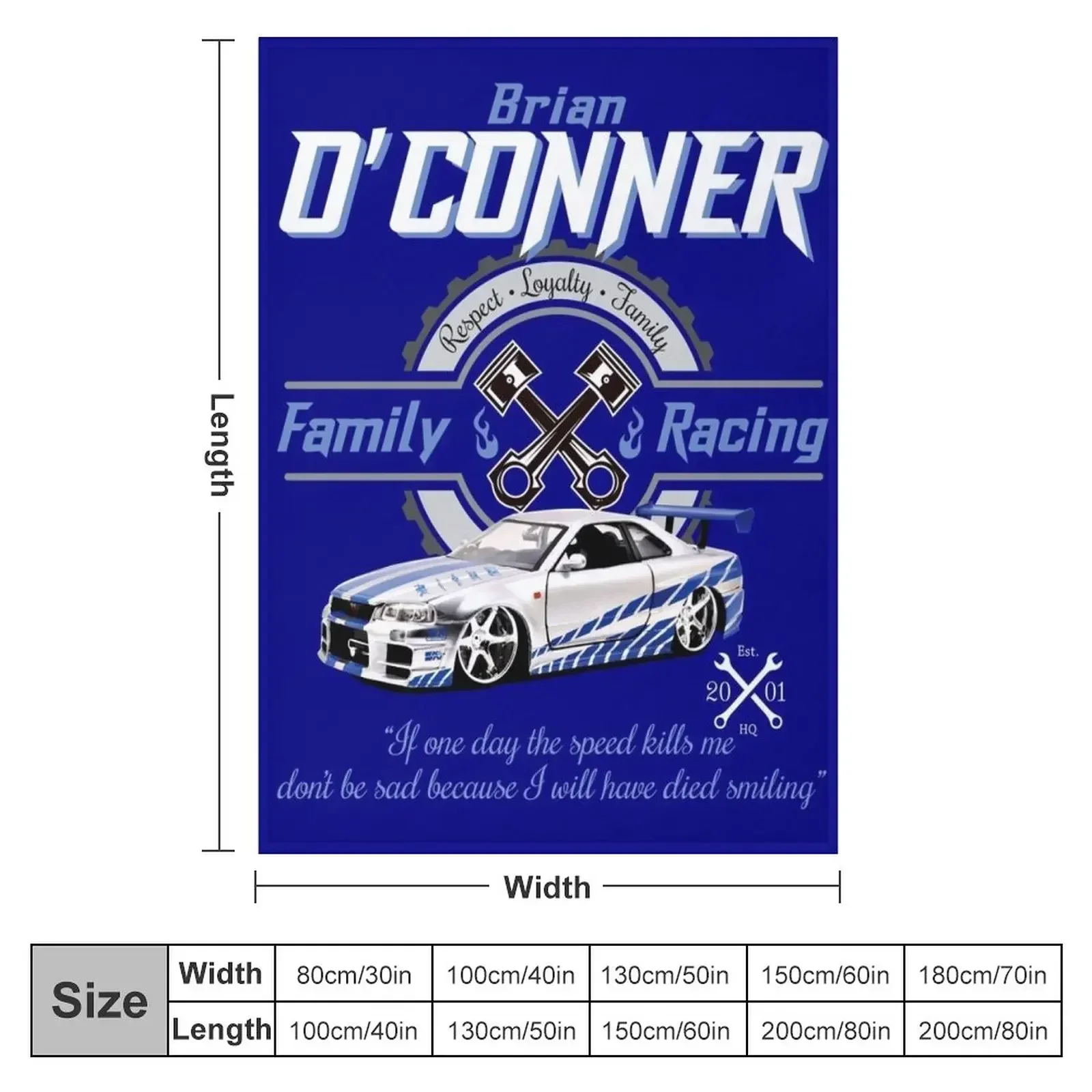 Brian O'Conner Family Racing Fast and Furious Tribute Throw Blanket manga Hair Blankets