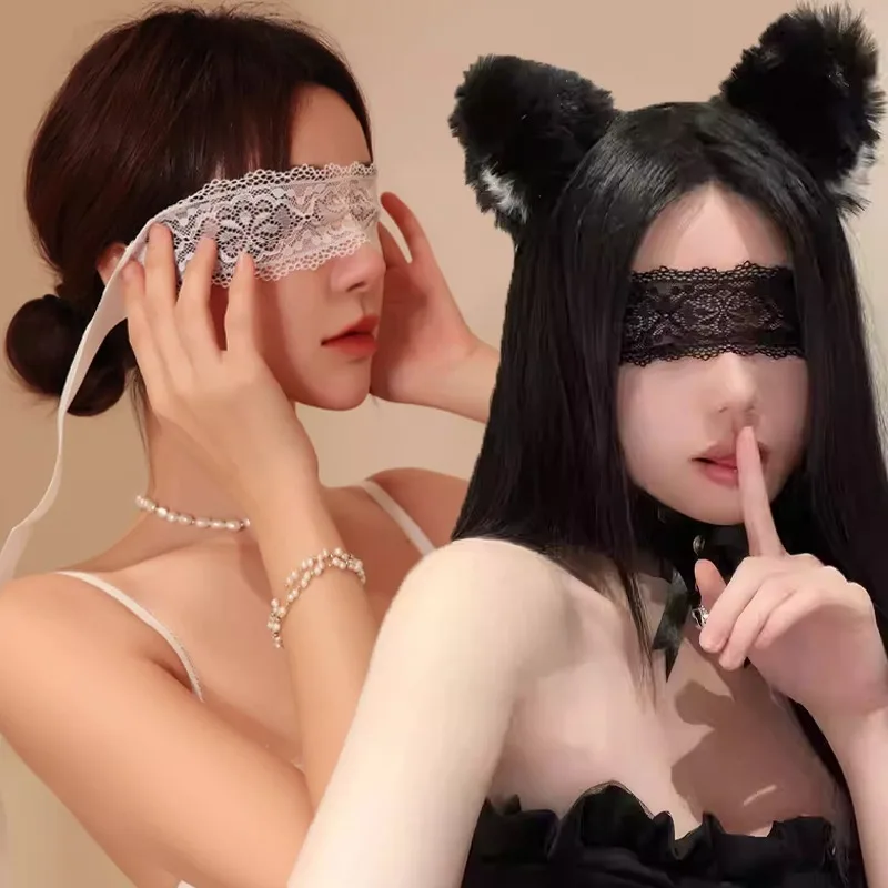 Masque pour les yeux en dentelle noire pour femmes, 2 pièces, voile d'abstinence creux, ruban d'ambiance, bandeau pour les yeux, Cosplay, accessoires de fête de bal, masque de mascarade
