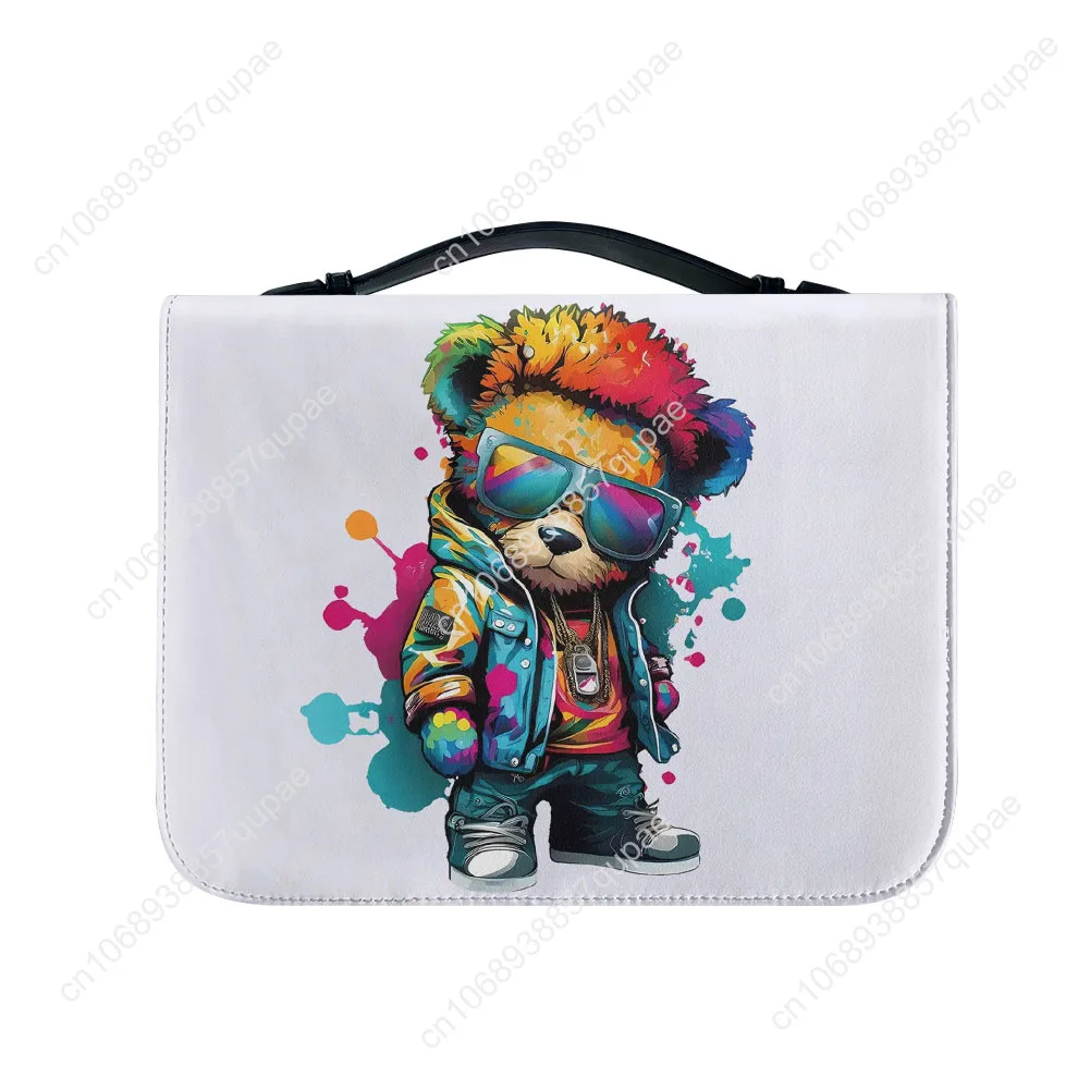 Kawaii Graffiti Bear Bible Bags Christian Gifts Personalized Cover Bible Pack Waterproof Leather Bag Pockets Package Case