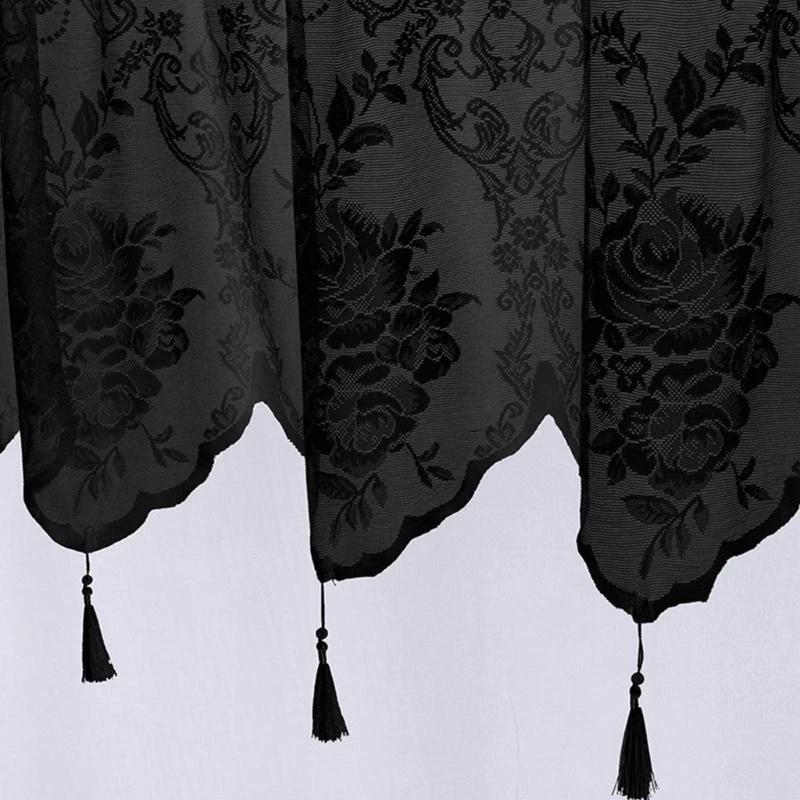 

652F Elegant Short Curtain Net Curtain with Tasseled Lace Curtains for Home Decoration for Living Room Bedroom