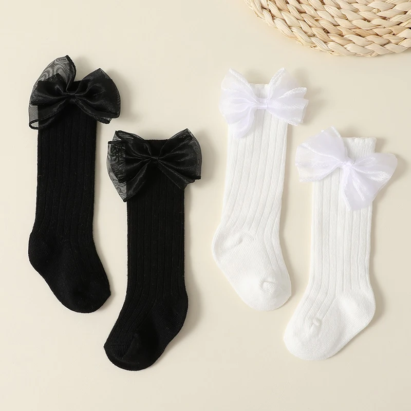 4 Pairs a Lot MILANCEL New Autumn Baby Girls Socks 0-2Y Infant Bow Solid Color Mid-tube Socks Baby Accessories